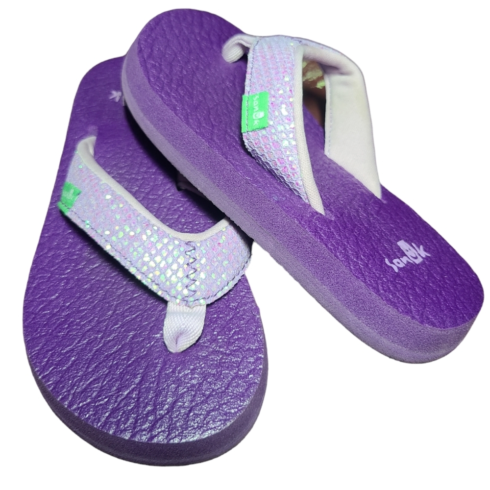 Sanuk Kids Girl's Yoga Purple Glitter Flip Flop Size 9/10